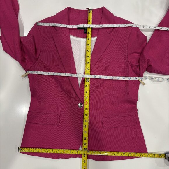 10 Hot Pink Long Sleeve Collared Lined Soft Stretch Pocket Button Cotton Blazer - Picture 11 of 11